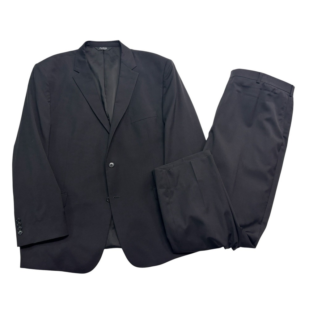 Jos A Bank 52L 46x31 Black 2pc Pant Suit Traveler Tailored Fit Wool Flat‎ Front
